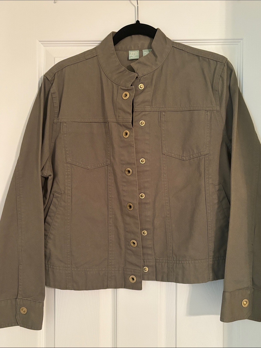 100% Cotton Olive Green Stand-Collar Utility Jacket